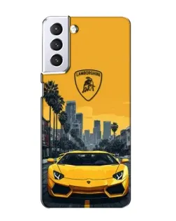 Чехол для Samsung Galaxy S21 с картинкой «Желтый Lamborghini город»