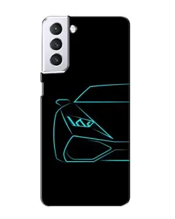 Чехол для Samsung Galaxy S21 с картинкой «Голубой силуэт Lamborghini»