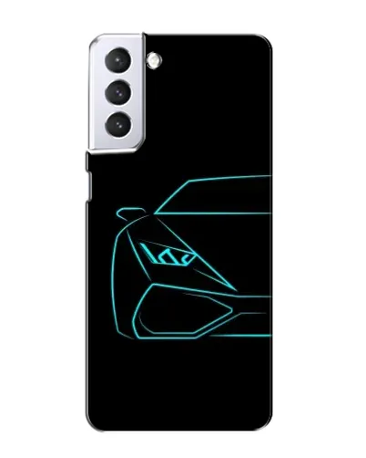 Чехол для Samsung Galaxy S21 с картинкой «Голубой силуэт Lamborghini»