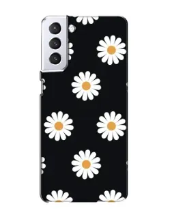 Чехол для Samsung Galaxy S21 с картинкой «Ромашки на черном»