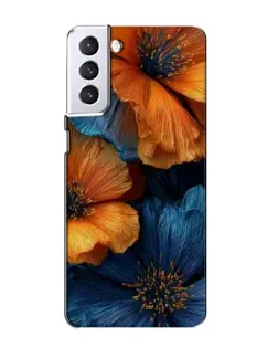 Чохол для Samsung Galaxy S21 з картинкою «Яскрава синьо-помаранчева флора»