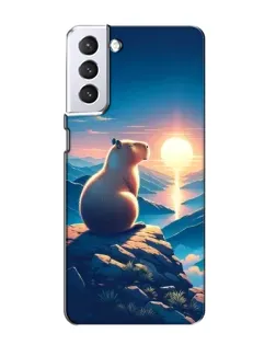 Чехол для Samsung Galaxy S21 с картинкой «Закат солнца с капибарой»