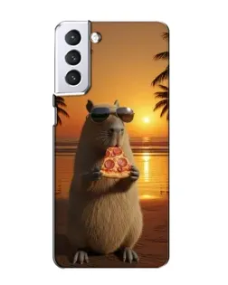 Чехол для Samsung Galaxy S21 с картинкой «Капибара с пиццей»