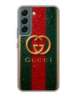 Чехол для Samsung Galaxy S22 Plus с картинкой «Gucci — фирменная полоса и золото»