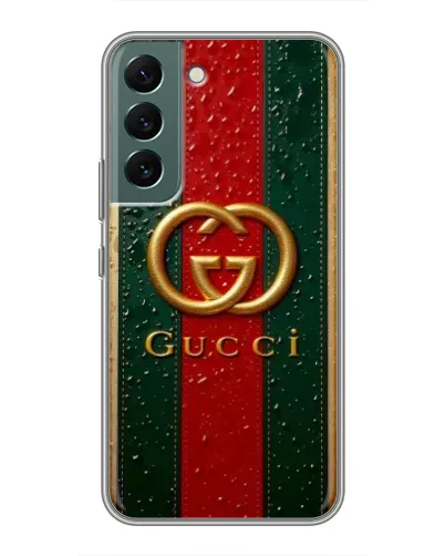 Чехол для Samsung Galaxy S22 Plus с картинкой «Gucci — фирменная полоса и золото» Чехол для Samsung Galaxy S22 Plus с картинкой «Gucci — фирменная полоса и золото»