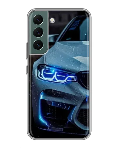 Чехол для Samsung Galaxy S22 Plus с картинкой «Взгляд BMW с синими фарами» Чехол для Samsung Galaxy S22 Plus с картинкой «Взгляд BMW с синими фарами»