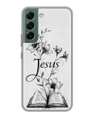 Чехол для Samsung Galaxy S22 Plus с картинкой «Цветы и Библия»