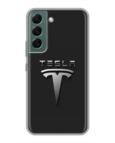 Чехол для Samsung Galaxy S22 Plus с картинкой «Стальной логотип Tesla»