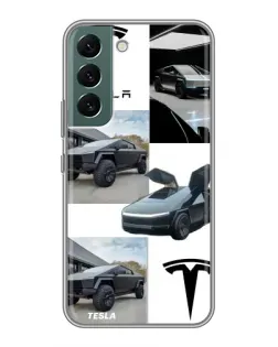 Чехол для Samsung Galaxy S22 Plus с картинкой «Коллаж Cybertruck Tesla»