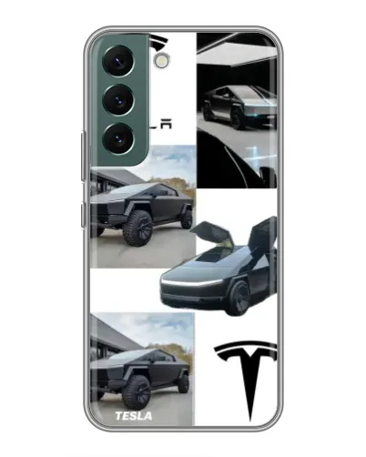 Чехол для Samsung Galaxy S22 Plus с картинкой «Коллаж Cybertruck Tesla»