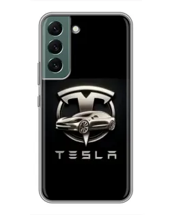 Чехол для Samsung Galaxy S22 Plus с картинкой «Tesla — серебристое авто»