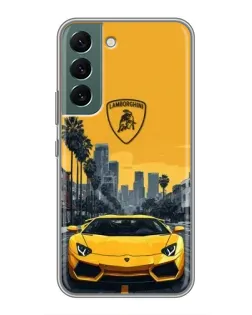Чехол для Samsung Galaxy S22 Plus с картинкой «Желтый Lamborghini город»