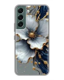 Чехол для Samsung Galaxy S22 Plus с картинкой «Белый цветок и золотой флюид»