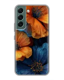 Чехол для Samsung Galaxy S22 Plus с картинкой «Яркая сине-оранжевая флора»