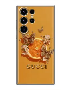Чехол для Samsung Galaxy S22 Ultra с картинкой «Gucci — золотые бабочки»