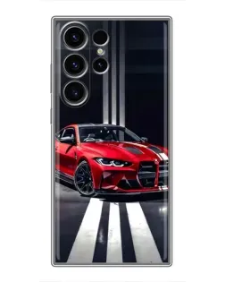 Чехол для Samsung Galaxy S22 Ultra с картинкой «Красная BMW на дороге»