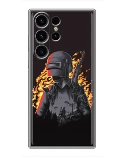 Чехол для Samsung Galaxy S22 Ultra с картинкой «PUBG — огненный силуэт»