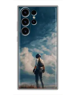 Чехол для Samsung Galaxy S22 Ultra с картинкой «Герой PUBG на скале»