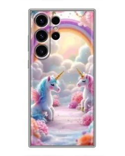 Чехол для Samsung Galaxy S22 Ultra с картинкой «Радуга и единороги»