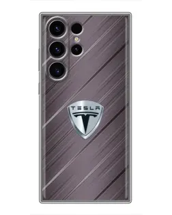 Чехол для Samsung Galaxy S22 Ultra с картинкой «Металлическая текстура Tesla»
