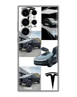 Чехол для Samsung Galaxy S22 Ultra с картинкой «Коллаж Cybertruck Tesla»