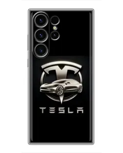 Чехол для Samsung Galaxy S22 Ultra с картинкой «Tesla — серебристое авто»