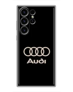 Чехол для Samsung Galaxy S22 Ultra с картинкой «Audi — золотой логотип»