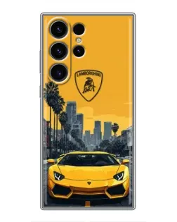 Чехол для Samsung Galaxy S22 Ultra с картинкой «Желтый Lamborghini город»