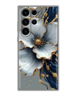 Чехол для Samsung Galaxy S22 Ultra с картинкой «Белый цветок и золотой флюид»