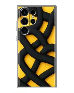 Чехол для Samsung Galaxy S22 Ultra с картинкой «Черное желтое переплетение»