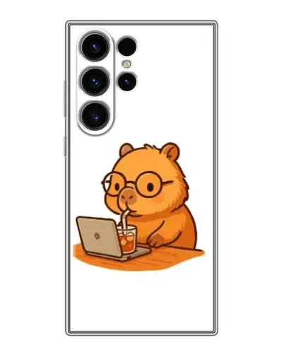 Чехол для Samsung Galaxy S22 Ultra с картинкой «Капибара с ноутбуком»