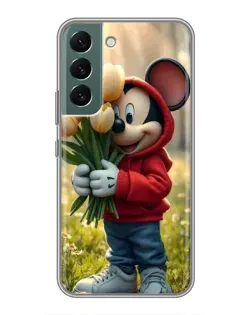 Чехол для Samsung Galaxy S22 с картинкой «Микки с тюльпанами»