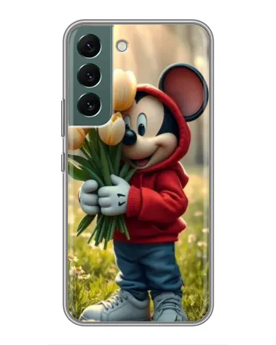 Чехол для Samsung Galaxy S22 с картинкой «Микки с тюльпанами»