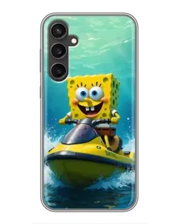 Чехол для Samsung Galaxy S23 FE с картинкой «Спанч Боб на гидроцикле»