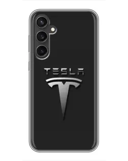 Чехол для Samsung Galaxy S23 FE с картинкой «Стальной логотип Tesla»