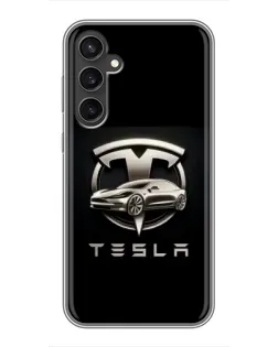 Чехол для Samsung Galaxy S23 FE с картинкой «Tesla — серебристое авто»