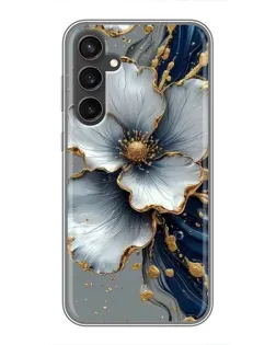 Чехол для Samsung Galaxy S23 FE с картинкой «Белый цветок и золотой флюид»