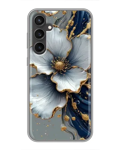 Чехол для Samsung Galaxy S23 FE с картинкой «Белый цветок и золотой флюид»
