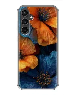 Чехол для Samsung Galaxy S23 FE с картинкой «Яркая сине-оранжевая флора»