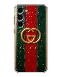 Чехол для Samsung Galaxy S23 Plus с картинкой «Gucci — фирменная полоса и золото»
