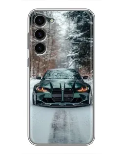 Чехол для Samsung Galaxy S23 Plus с картинкой «BMW в зимнем лесу»