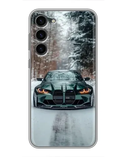 Чехол для Samsung Galaxy S23 Plus с картинкой «BMW в зимнем лесу»