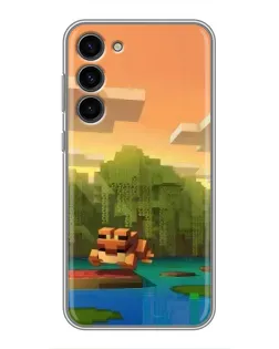 Чехол для Samsung Galaxy S23 Plus с картинкой «Майнкрафт закат солнца»