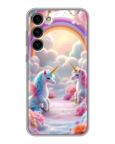 Чехол для Samsung Galaxy S23 Plus с картинкой «Радуга и единороги»