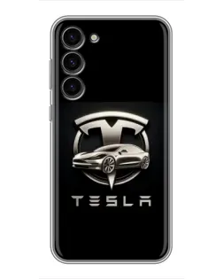 Чехол для Samsung Galaxy S23 Plus с картинкой «Tesla — серебристое авто»