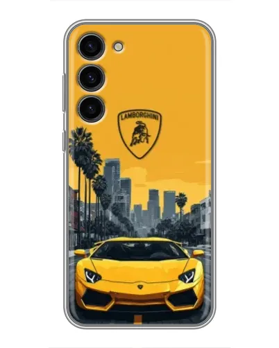 Чохол для Samsung Galaxy S23 Plus з картинкою «Жовтий Lamborghini місто»