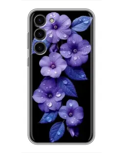 Чохол для Samsung Galaxy S23 Plus з картинкою «Фіолетові квіти з росою»