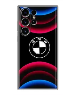 Чехол для Samsung Galaxy S23 Ultra с картинкой «Логотип BMW и неоновые дуги»