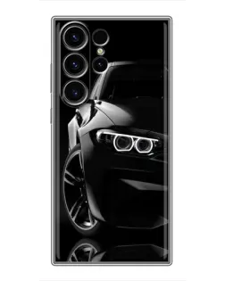 Чехол для Samsung Galaxy S23 Ultra с картинкой «Черная BMW — профиль»