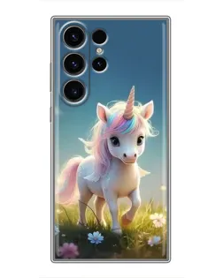 Чехол для Samsung Galaxy S23 Ultra с картинкой «Единорог на поляне»